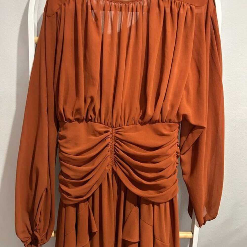 Tiered Ruffle Hem Maxi Dress Brown - Picture 9 of 11